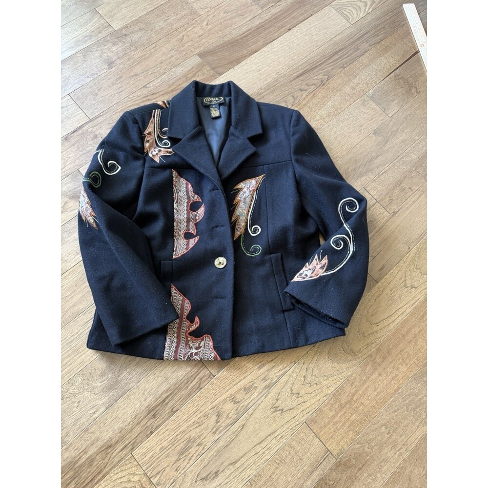 VTG Alex Kim Womens Blazer Jacket Medium Floral Embroidered Button Up Artsy Boho